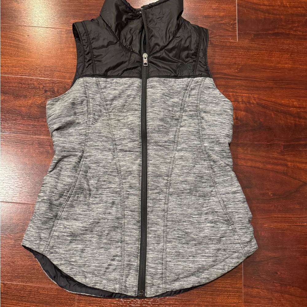 The North Face Gray and Black Quilted-Panel Sleeveless Vest